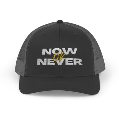 Now or Never Snapback Trucker Cap | Stylish Hat for Everyday, Perfect Gift, Trendy Headwear for Festivals, Sports, Casual Wear