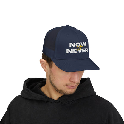 Now or Never Snapback Trucker Cap | Stylish Hat for Everyday, Perfect Gift, Trendy Headwear for Festivals, Sports, Casual Wear