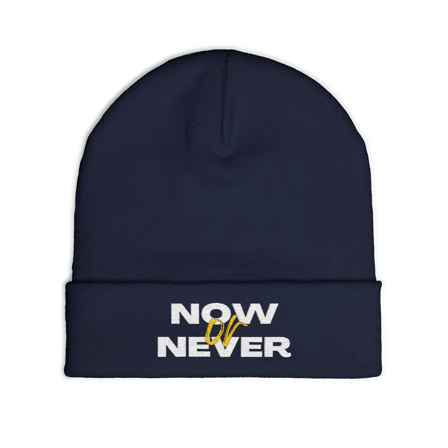 'Now or Never' Embroidered Knit Beanie | Cozy Fashion Accessory, Warm Winter Hat, Gift Idea, Trendy Headwear, Unisex Beanie