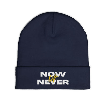 'Now or Never' Embroidered Knit Beanie | Cozy Fashion Accessory, Warm Winter Hat, Gift Idea, Trendy Headwear, Unisex Beanie