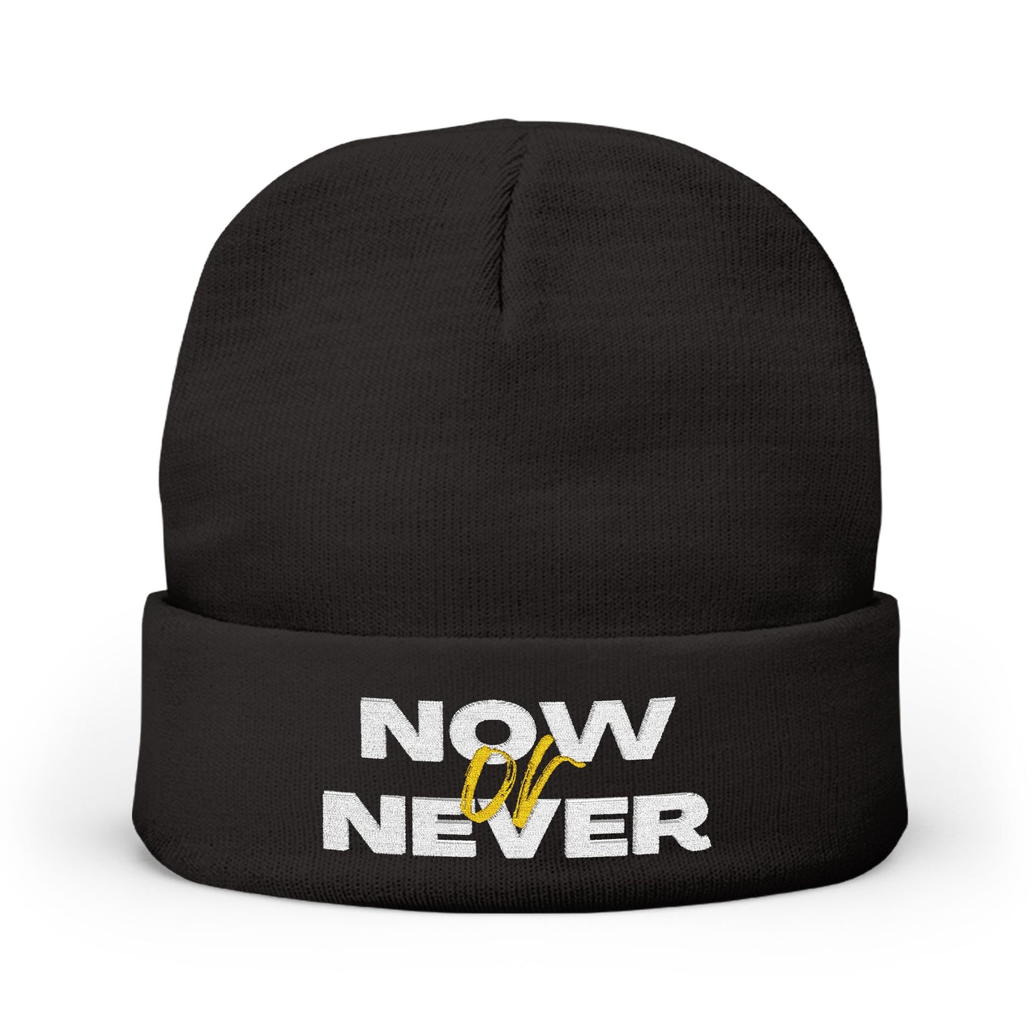 'Now or Never' Embroidered Knit Beanie | Cozy Fashion Accessory, Warm Winter Hat, Gift Idea, Trendy Headwear, Unisex Beanie