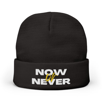 'Now or Never' Embroidered Knit Beanie | Cozy Fashion Accessory, Warm Winter Hat, Gift Idea, Trendy Headwear, Unisex Beanie