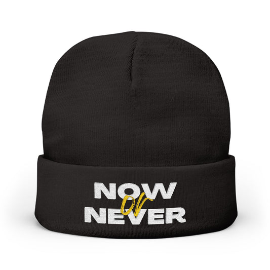 'Now or Never' Embroidered Knit Beanie | Cozy Fashion Accessory, Warm Winter Hat, Gift Idea, Trendy Headwear, Unisex Beanie