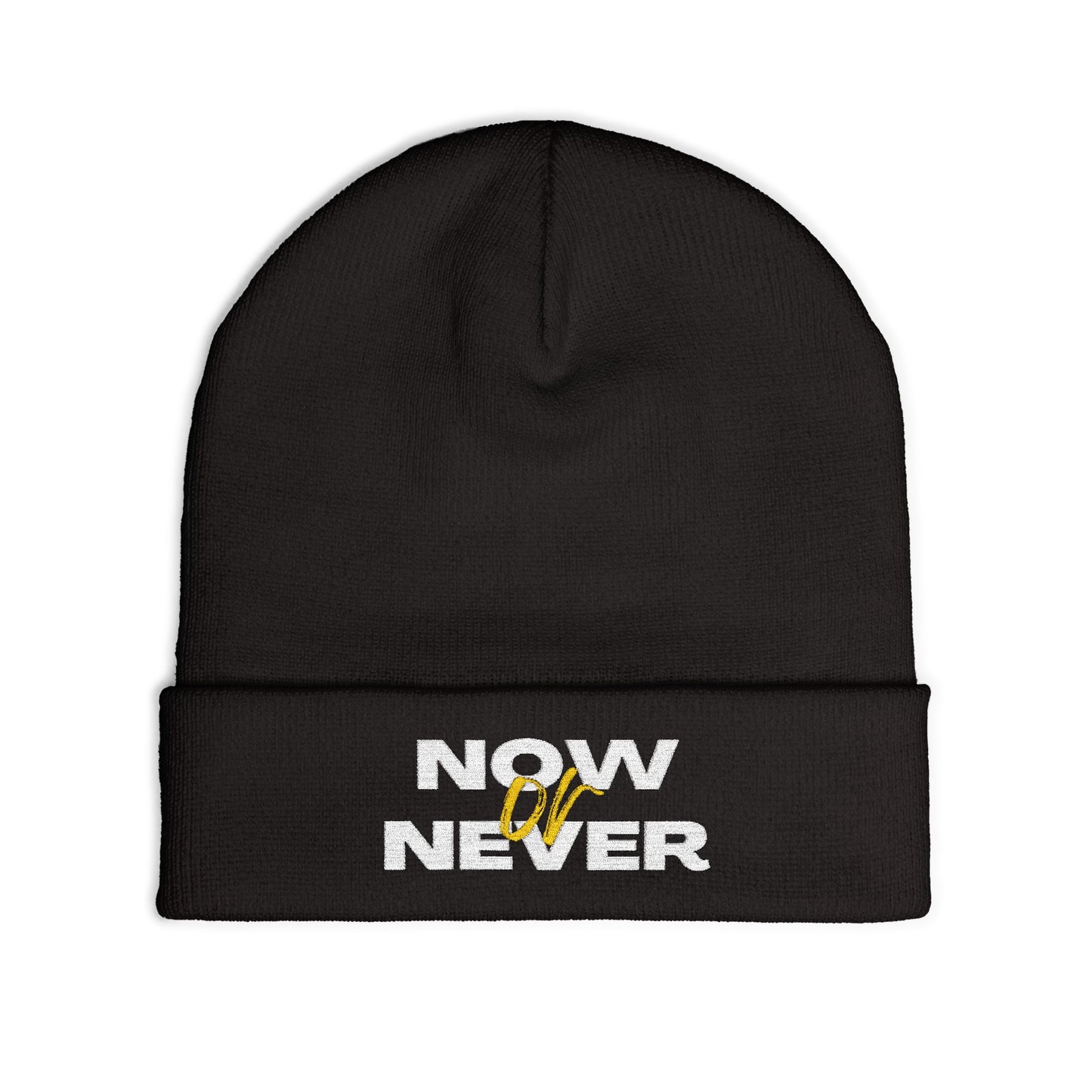 'Now or Never' Embroidered Knit Beanie | Cozy Fashion Accessory, Warm Winter Hat, Gift Idea, Trendy Headwear, Unisex Beanie