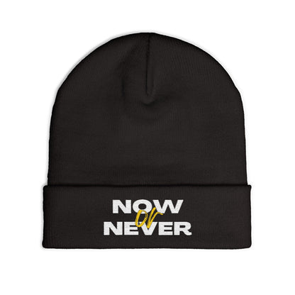 'Now or Never' Embroidered Knit Beanie | Cozy Fashion Accessory, Warm Winter Hat, Gift Idea, Trendy Headwear, Unisex Beanie