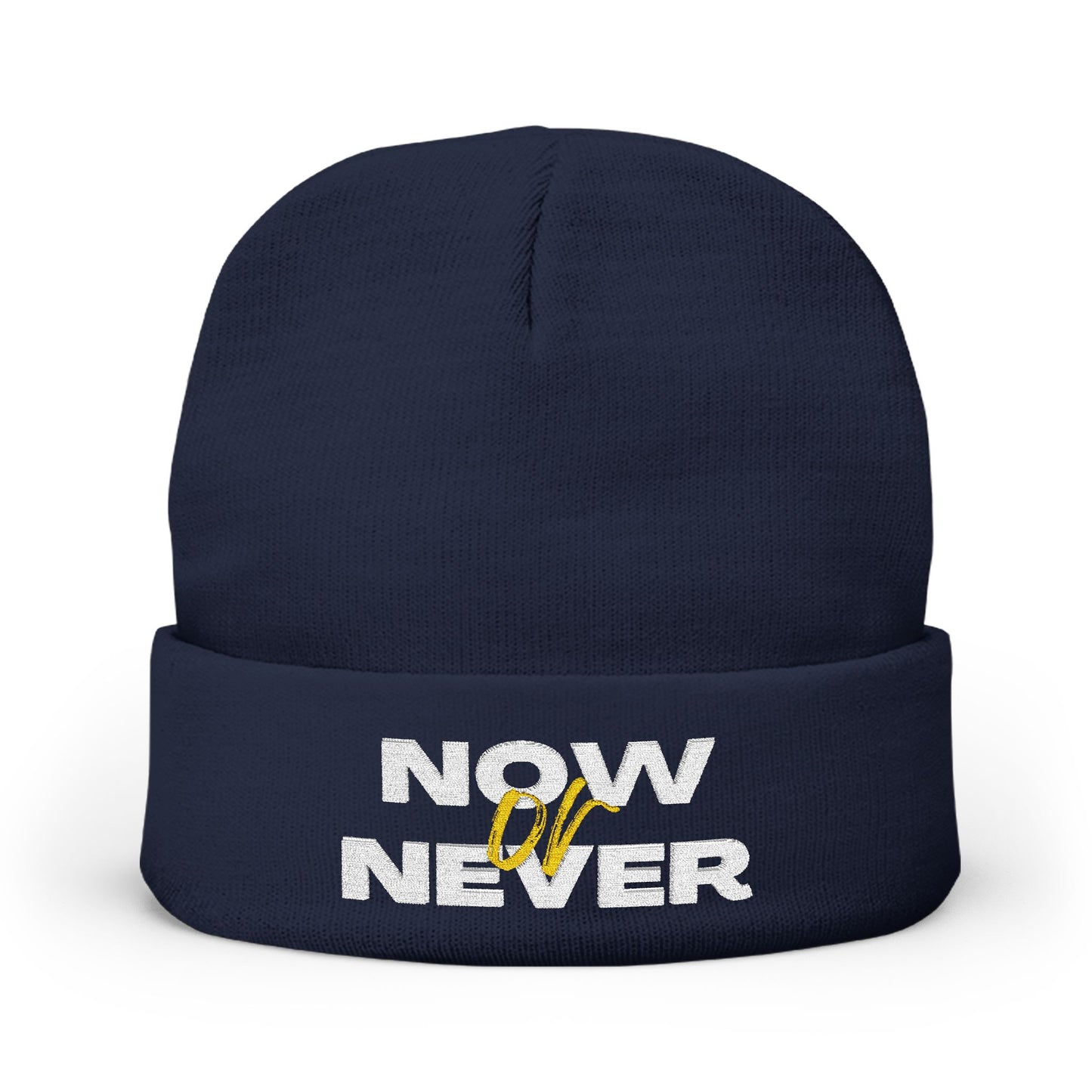 'Now or Never' Embroidered Knit Beanie | Cozy Fashion Accessory, Warm Winter Hat, Gift Idea, Trendy Headwear, Unisex Beanie
